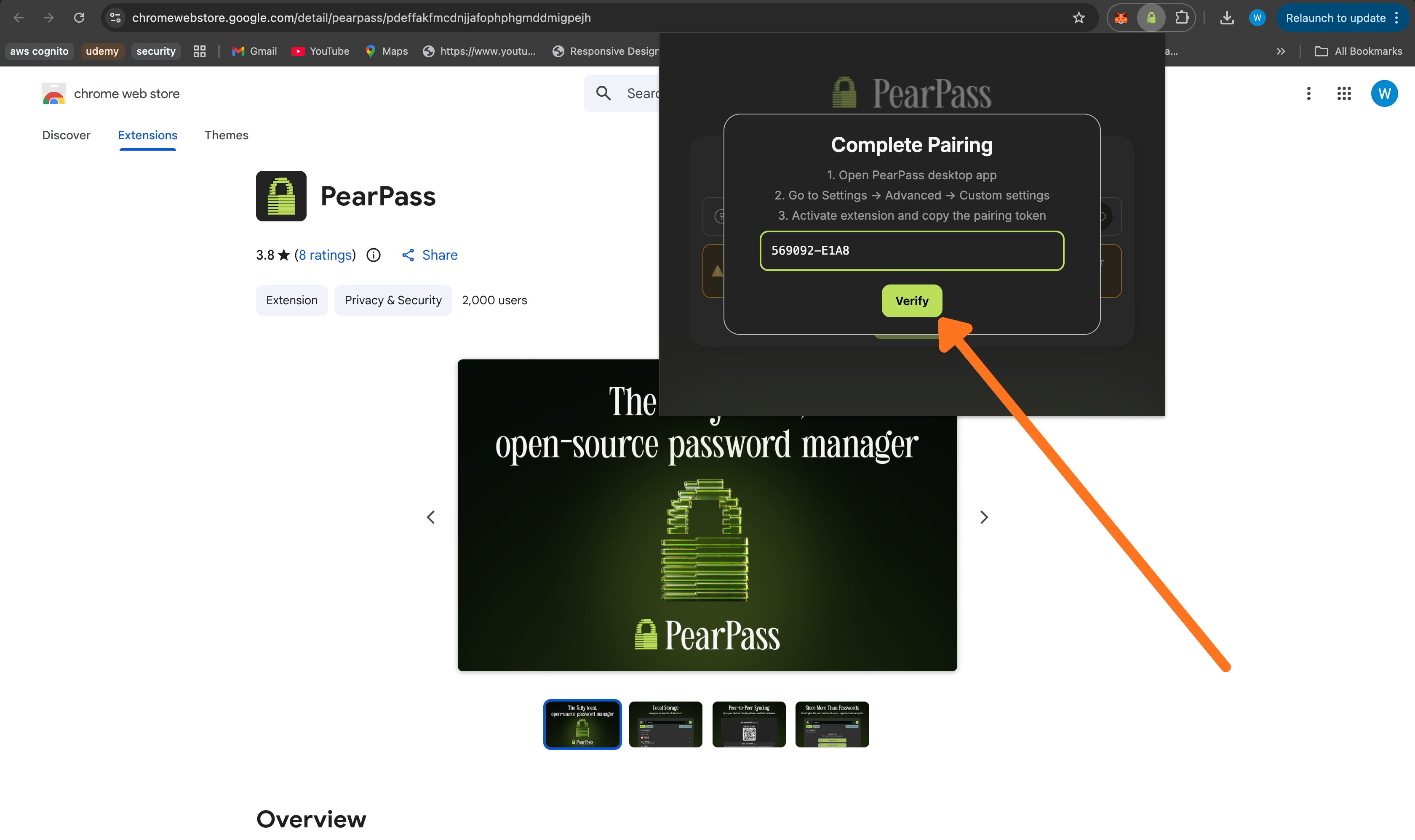 Paste token and verify